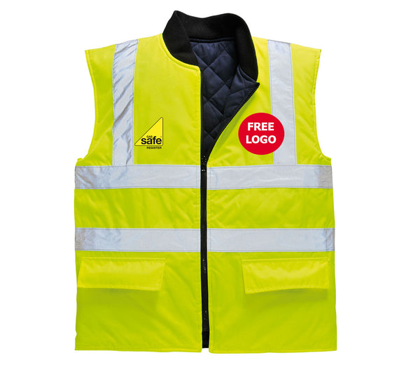 Gas Safe Hi-Vis Reversible Bodywarmer S469 FREE CHEST LOGO